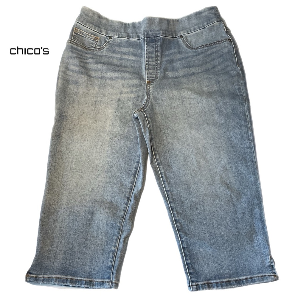 Chico's Sz 1.5 (Sz 10) Capri Jeans Pull On Light Wash 91% Cotton 2% Spandex - Picture 11 of 13